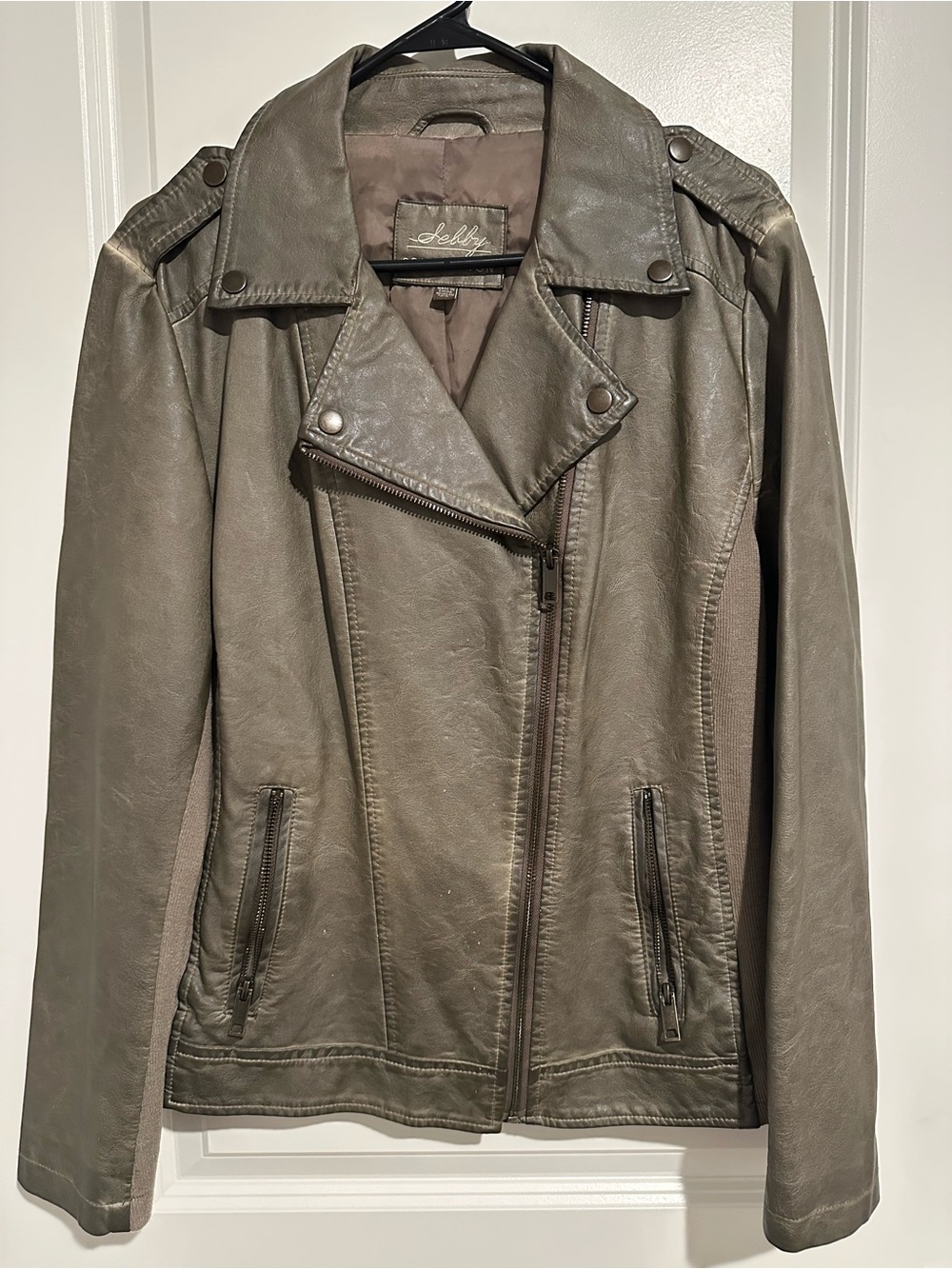 Lilly Pulitzer Olive Taupe Faux Leather Moto Jacket